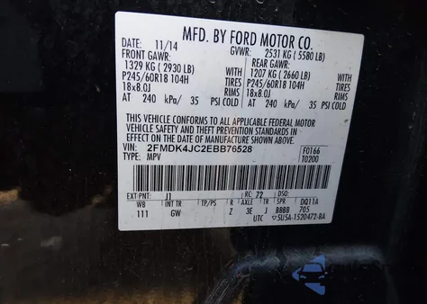 2014 Ford Edge Sel from USA, damaged, VIN 2FMDK4JC2EBB76528